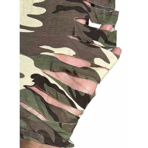 Toxic-Green/Brown-Body Con-Mini Camo Dress-with Distressed Mesh Sleeves-Lg.-Used - Picture 11 of 15